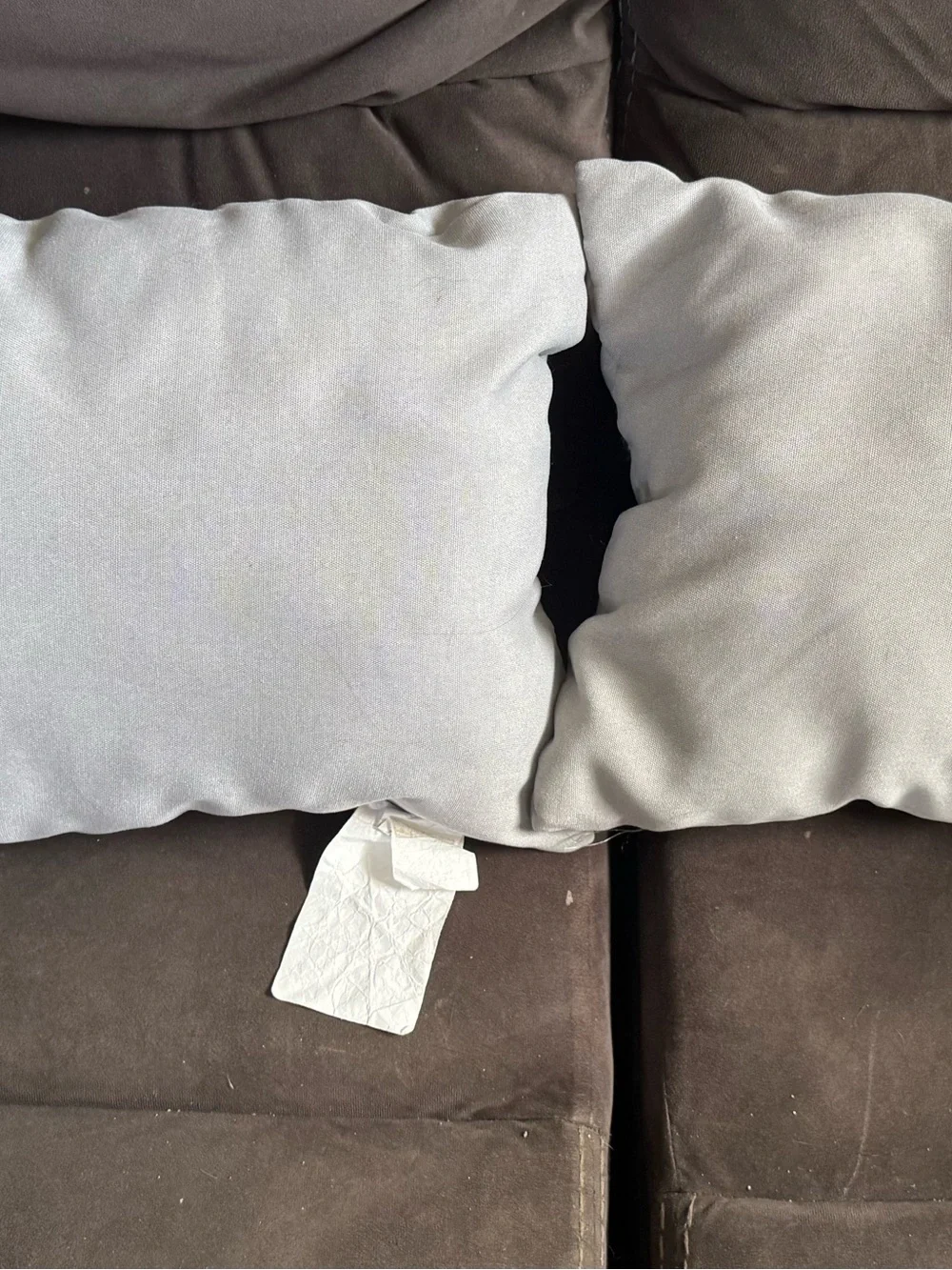 Gray Decorative Accent Pillow Pair with White Embroidered Knot Pattern